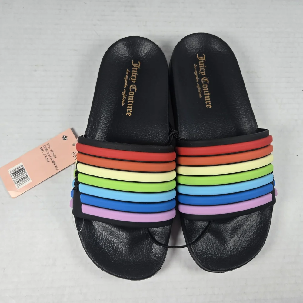Juicy Couture Women's Wynnie Rainbow Slide Sandals Pool Flip Flops Size 6 - Picture 6 of 10